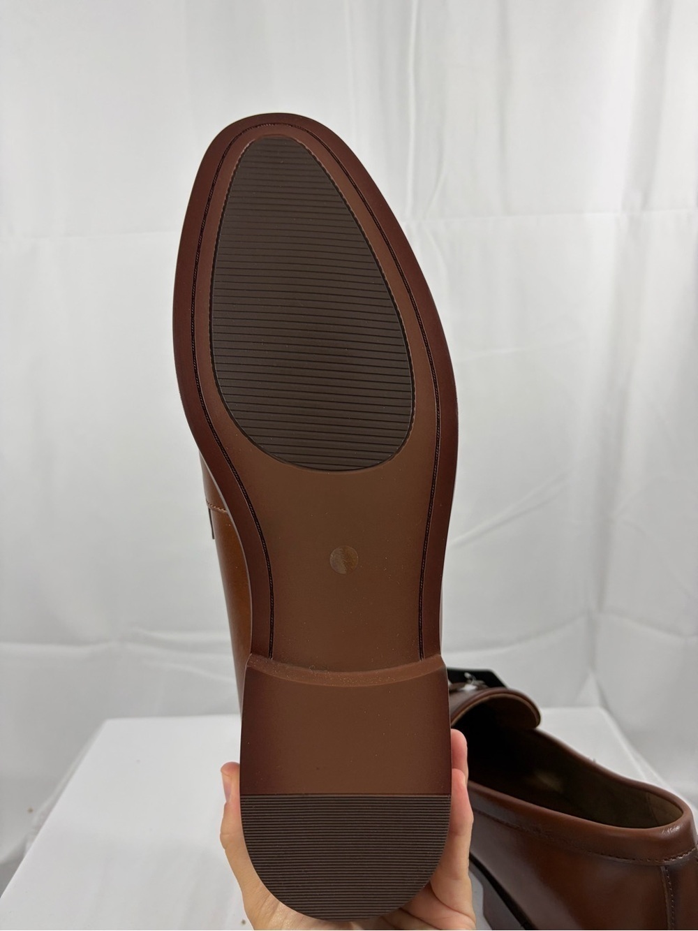 NWT j.ferrar Men's Size 12 Cognac Brown Textured Penny Loafers - Picture 7 of 9